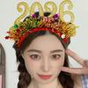 Year of 2026 Glittering Hairband For Adult Kids Adjustable Plastic Hair Hoop Festival Head Accessory for Holiday Event