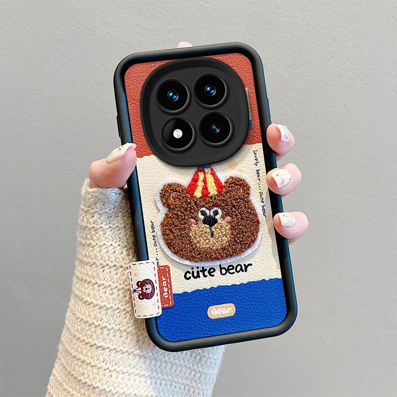 KEYSION Cartoon Cute Plush Embroidery Case for Redmi Note 14 Pro 5G 14 Pro+ with Lanyard Shockproof Phone Cover for Xiaomi POCO X7