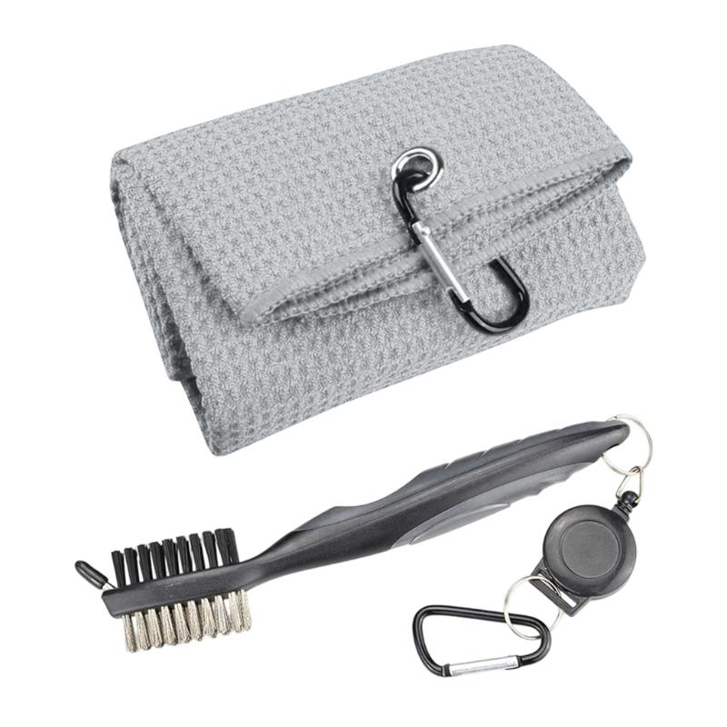 Golf Towel And Double Sided Cleaning Brush Set Golf Club Scrubber Microfiber Towel For Efficient Club Maintenance