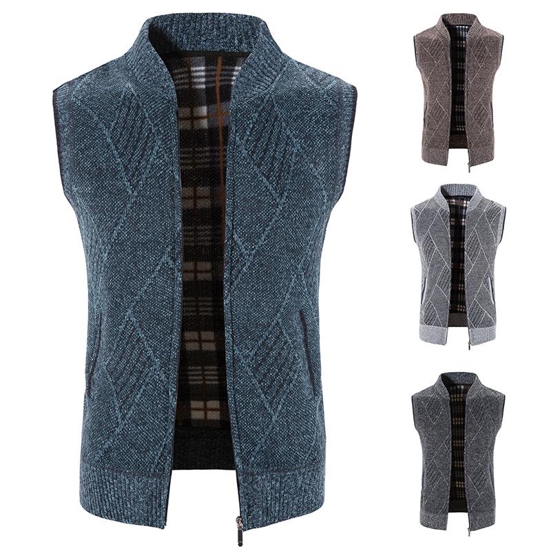 Mens Sleeveless Jackets Knitted Sweater Autumn Spring New Male Cardigan Zip Up Knitted Coat Turtleneck Fleece Warm Cold Blouse