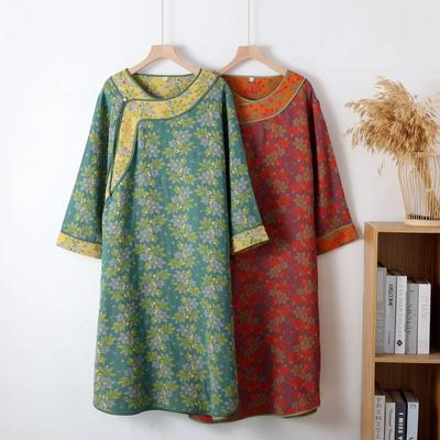 Classical National Style Nightgown Women Cotton Clothes Suitable for Spring and Autumn Loose Fit Medium Length Night Dress