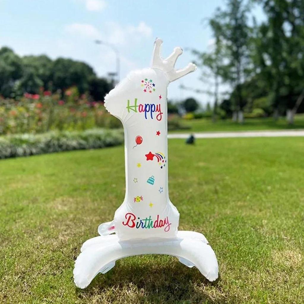 32-Inch White Birthday Number Balloon with Crown - Aluminum Film Party Decoration