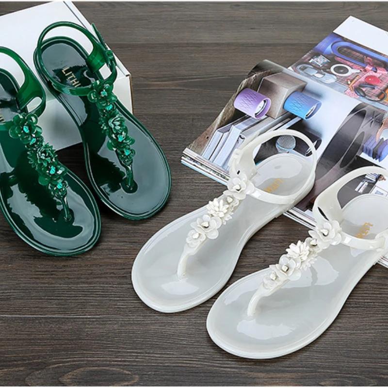 Summer Handwork Flower Women Jelly Sandals New Clip Toe Flip Flops Shoes Female Flat Casual Beach Holiday Non-slip Slippers