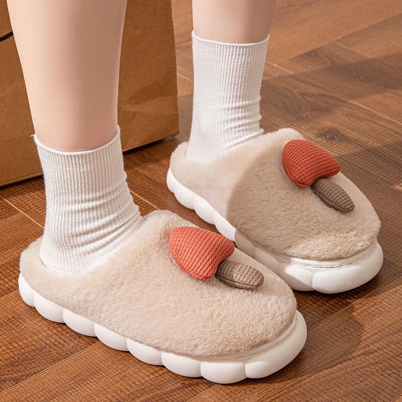 Mushroom cotton slippers autumn and winter hair mop indoor home use velvet thick bottom couple warm cotton mop