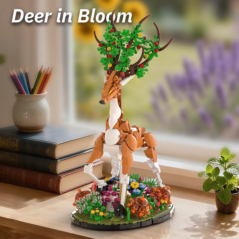 Creative 1220pcs Deer In Bloom Building Blocks Brick Set MOC Magical Animal Assembly Deer Model Kit Toys For Children Gifts