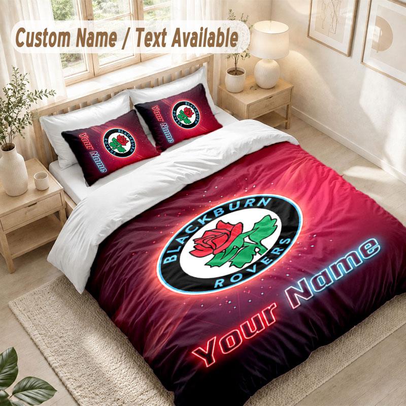 Custom Name Bedding Set 3 PiecesBlackburn Rovers Football Print Duvet Cover + 2 Pillowcases Soft Bed Decor
