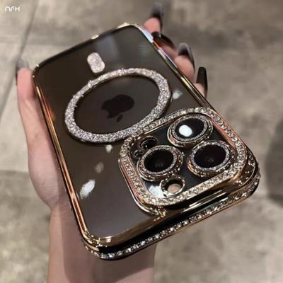 Luksusowe etui Magsafe z powłoką magnetyczną i diamentowym wykończeniem do iPhone'a 16E Pro Max z kryształkami