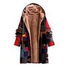 Womens Winter Button Patchwork Fleece Hooded Jacket Coat Long Sleeve Warm Liner Pocket Coat