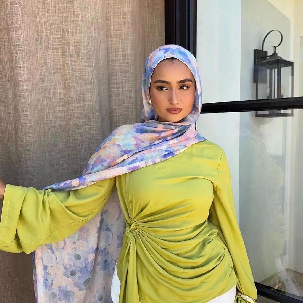 Best-Selling Ink Print Muslim Hijab Polyester Cotton Long Scarf Shawl Ethnic Women's Headscarf