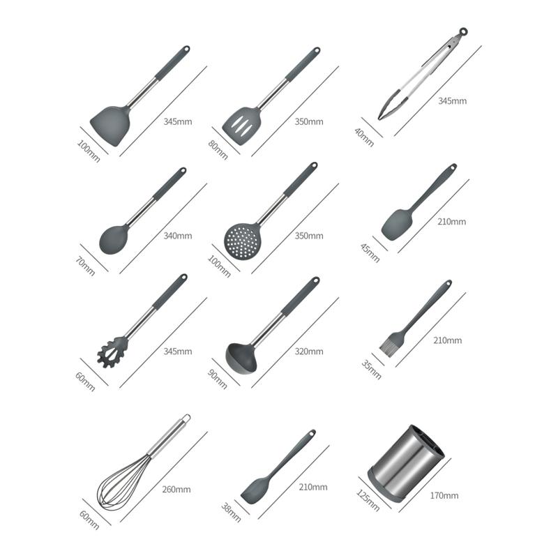 12PCS 360 Degree Rotating Base Cooking Tool Sets Non-toxic Baking Kitchen Utensils Silicone Shovel Spoon Scraper Brush Turner