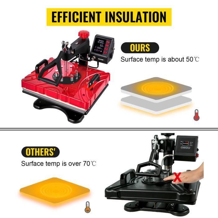 VEVOR 12x15" Presse à Chaud 10 en 1 Machine de Sublimation de Transfert 38*30cm rouge