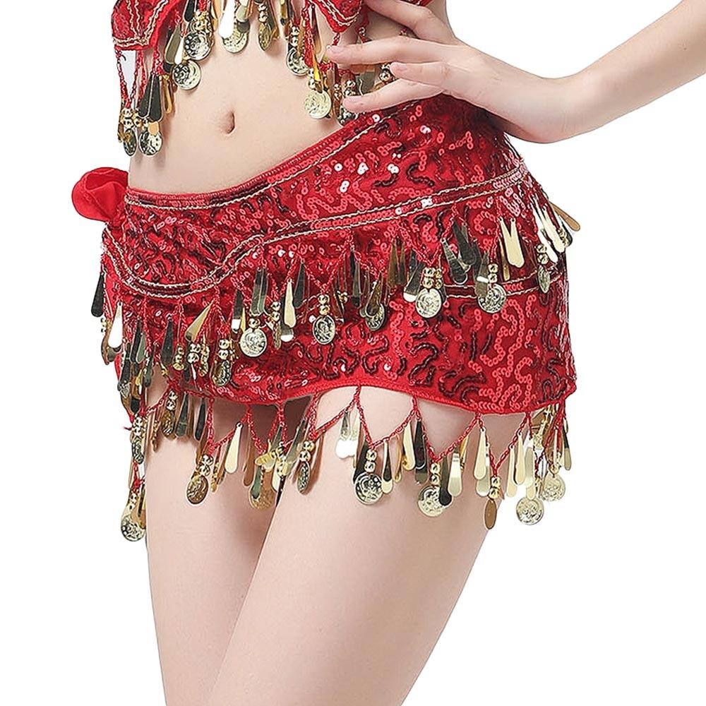 Sequins Women Belt Skirt with Gold Color Coin Belly Dance Belt Belly Dance Hip Scarf Show Costumes