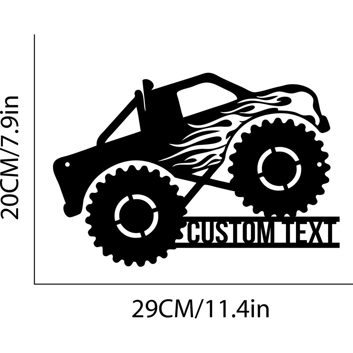 Monster Truck Fire Flame Metal Wall Art Custom Name Sign Garage Home Decor