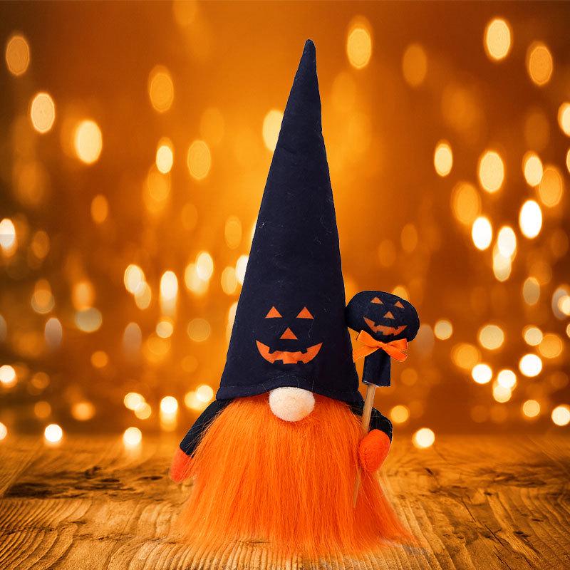 Luminous Ghost Face Halloween Doll Figurine with Rudolph Pendant for Window Display.