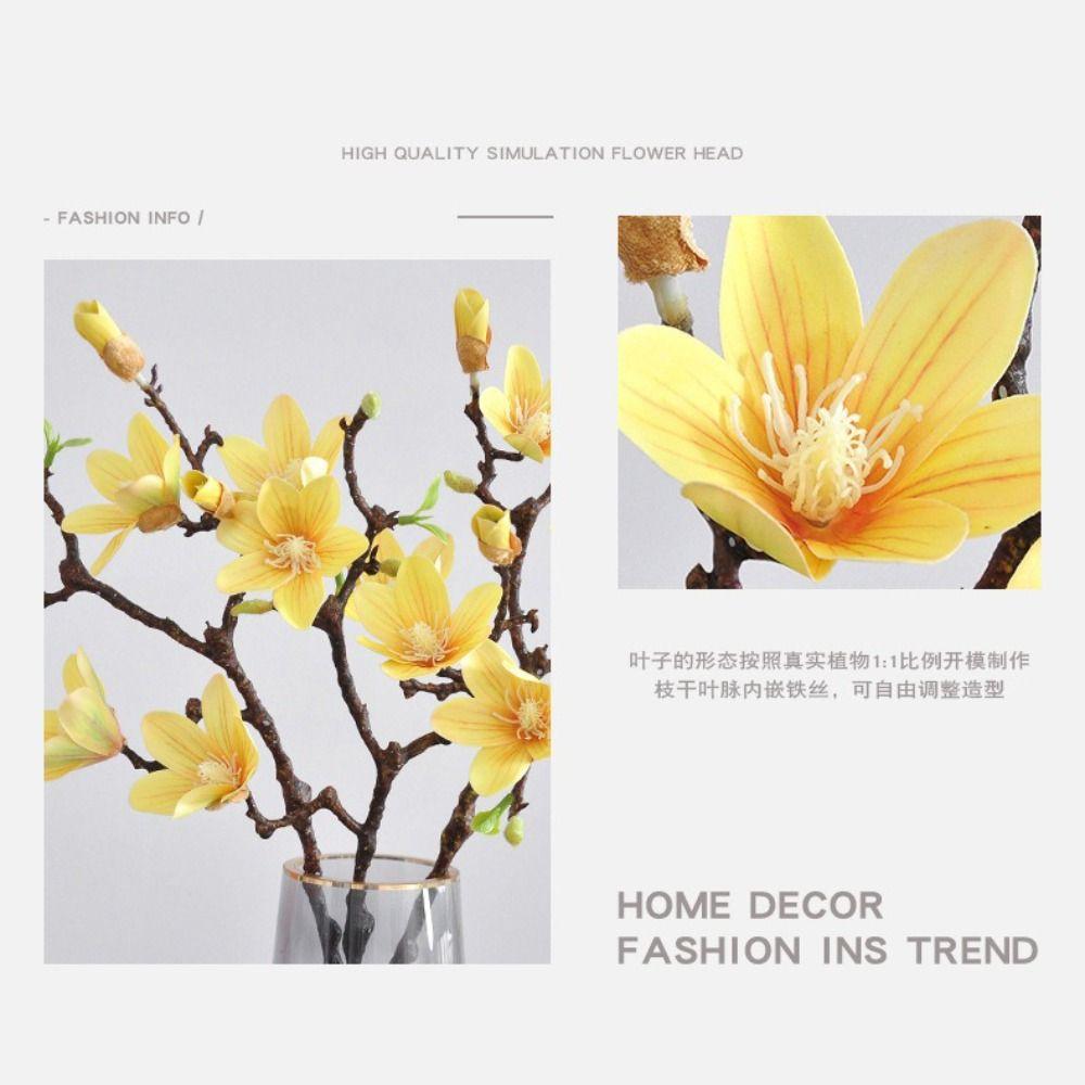 Silk Material Artificial Magnolia Flower Gradient Color 60cm Length Simulated Magnolia 6 Heads Design Realistic Look