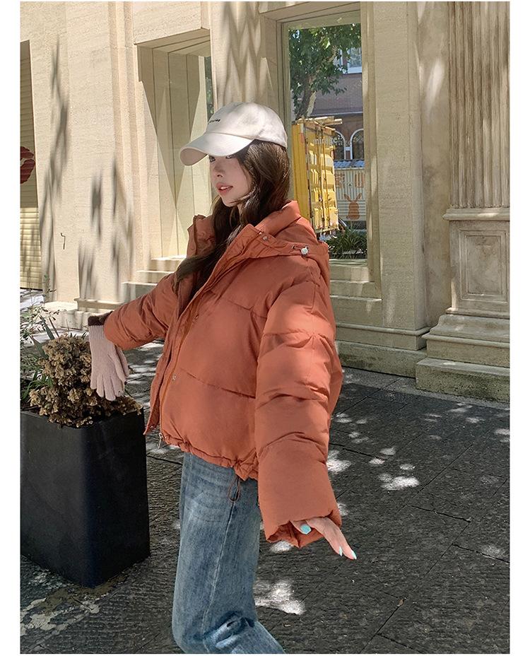 Damen Herbst- und Winterjacke Einfarbig Kapuze Kurz Locker Verdickt Winddicht Studentenjacke Damenjacke 5 Farben