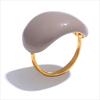Yhpup Stainless Steel Fashion Joyful Candy Multi-Color Khaki Orange Blue White Enamel Ring Waterproof Adjustable Charm Jewelry