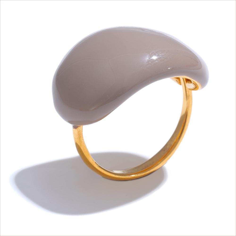 Yhpup Stainless Steel Fashion Joyful Candy Multi-Color Khaki Orange Blue White Enamel Ring Waterproof Adjustable Charm Jewelry