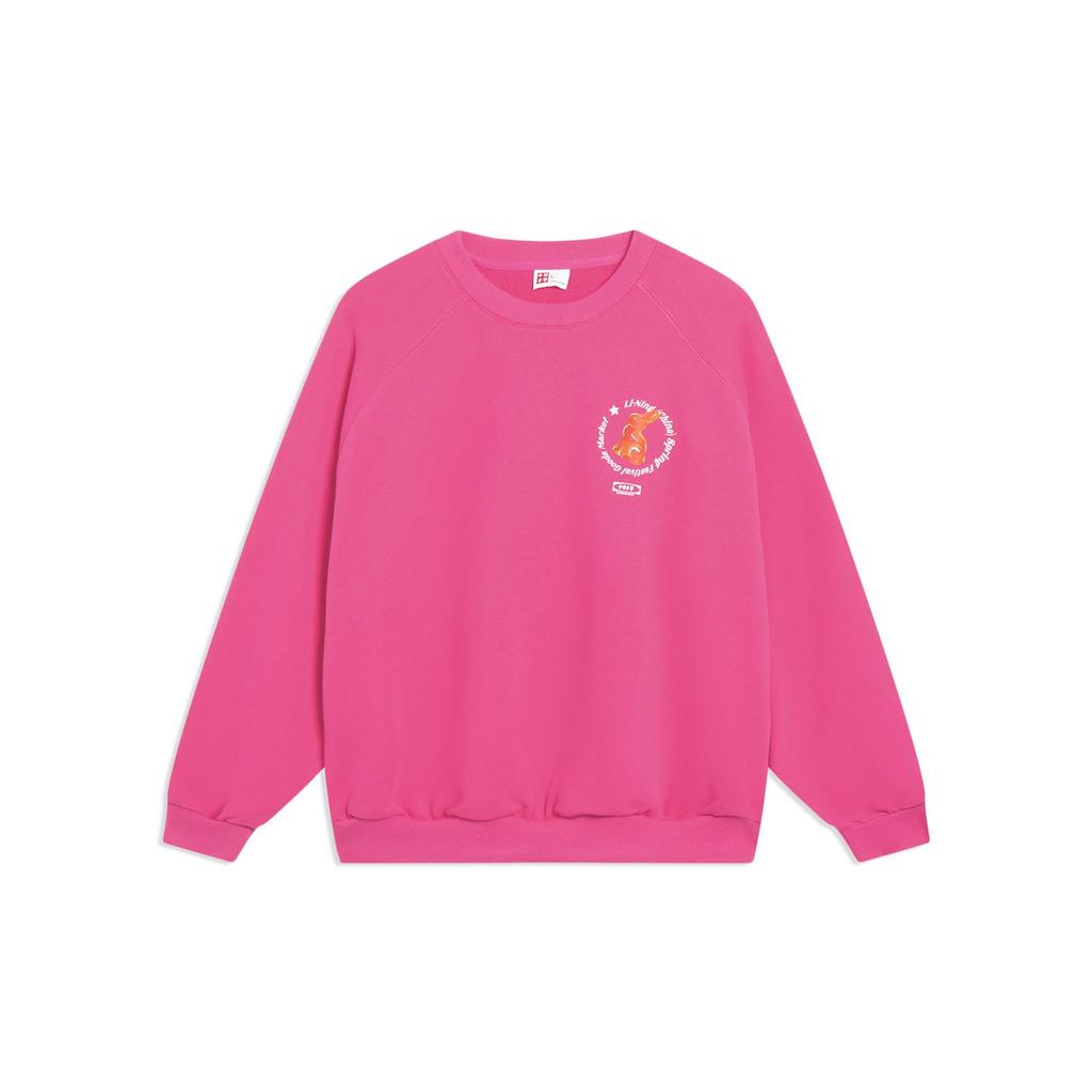 Li Ning Sweatshirts Unisex Vibrant Pink Crew Neck Moderate Cardigan AWDT237-5