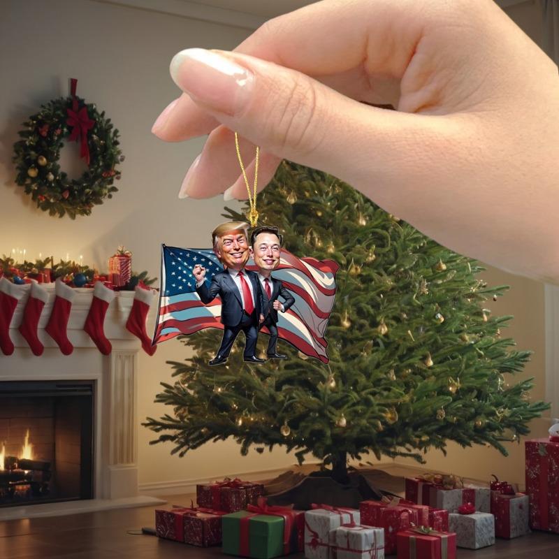 Creative New Multi-functional Acrylic Pendant, Trump and Musk, American Flags, Christmas Tree, Car Ornament