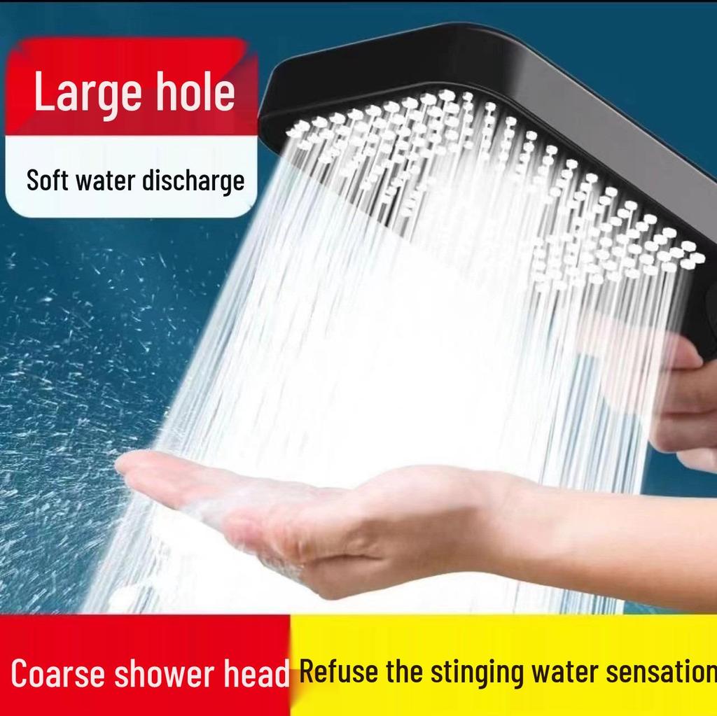 Square Turbocharged Shower Head Set with Hose, ABS Material - Bathroom Bathing Showerhead