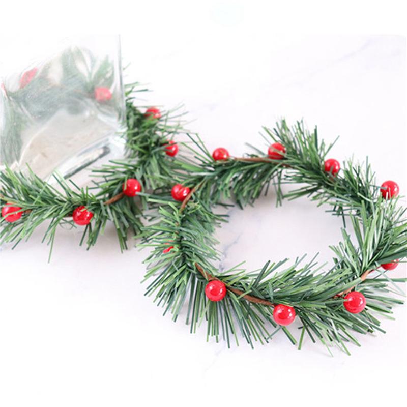 ABKS-32 PCS Holly Berry Candle Ring Small Artificial Red Berries Pine Needles Wreath For Christmas Garland Ornaments Decor