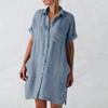 Abito Camicia Donna Estivo Vintage Cotone Lino Casual Manica Corta Ampio Taglia Grande Abito Donna Moda Tasche Collo a Punta Monopetto Vestiti 1006
