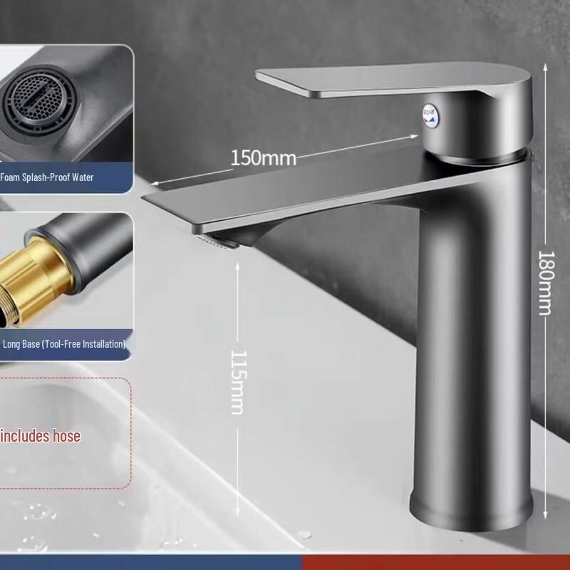 TLXT Gunmetal Gray Single-Hole Basin Faucet