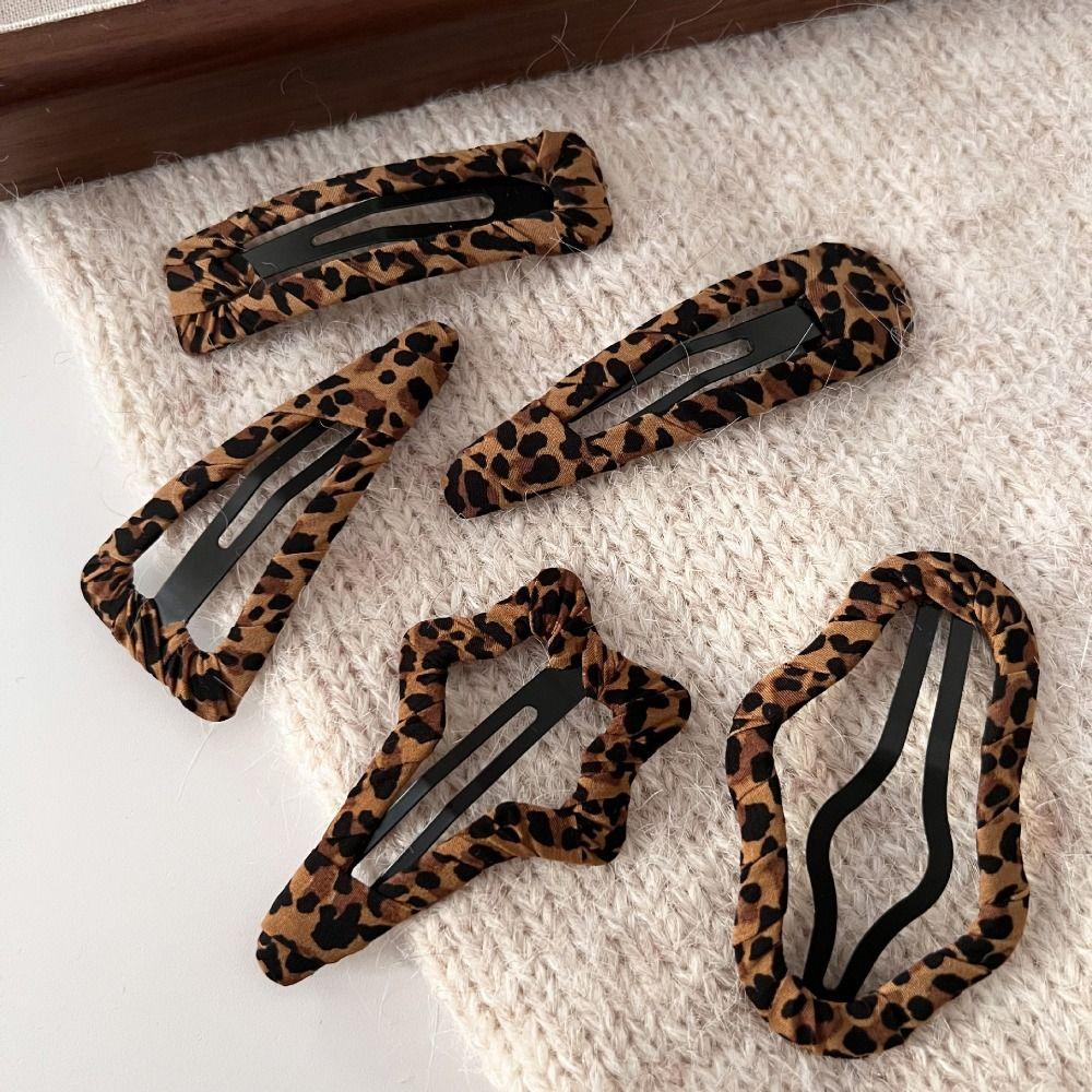 

Cloth Leopard Print Hair Clip Hollow Star Hairpin Sweet Girls style 5