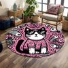 Cool Cat with Pink Floral Shirt Print Round Rug, Living Room, Bedroom, Playroom Carpet, Non Slip Floor Mat, Gift
