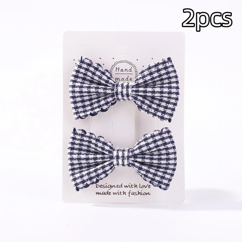 2Pcs/Set Solid Color Kids Bows Hair Clips For Baby Girls Handmade Plaid Bowknot Hairpin Barrettes Photograph Hair Accessories