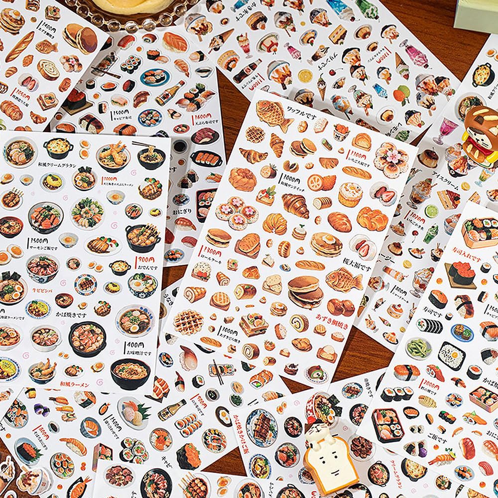 Moin Moin Sticker Set of 8 Small Retro Cafe Food Motifs Cream Set Meal Perfect for Calendars 2601sl384 / Bread, Sushi, Coffee, Cake, Food, Soda,