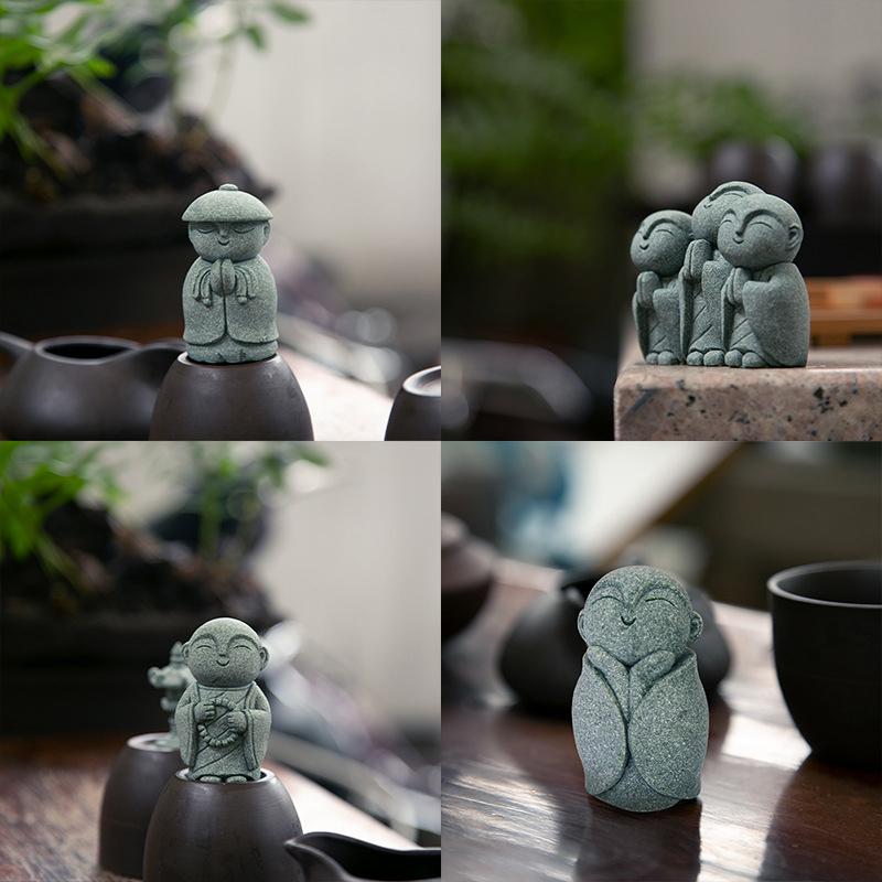 Cute Maitreya Blue Sandstone Ornaments Buddha Statues Garden Mini Ornament Japanese Home Decoration Crafts Figurines & Miniature