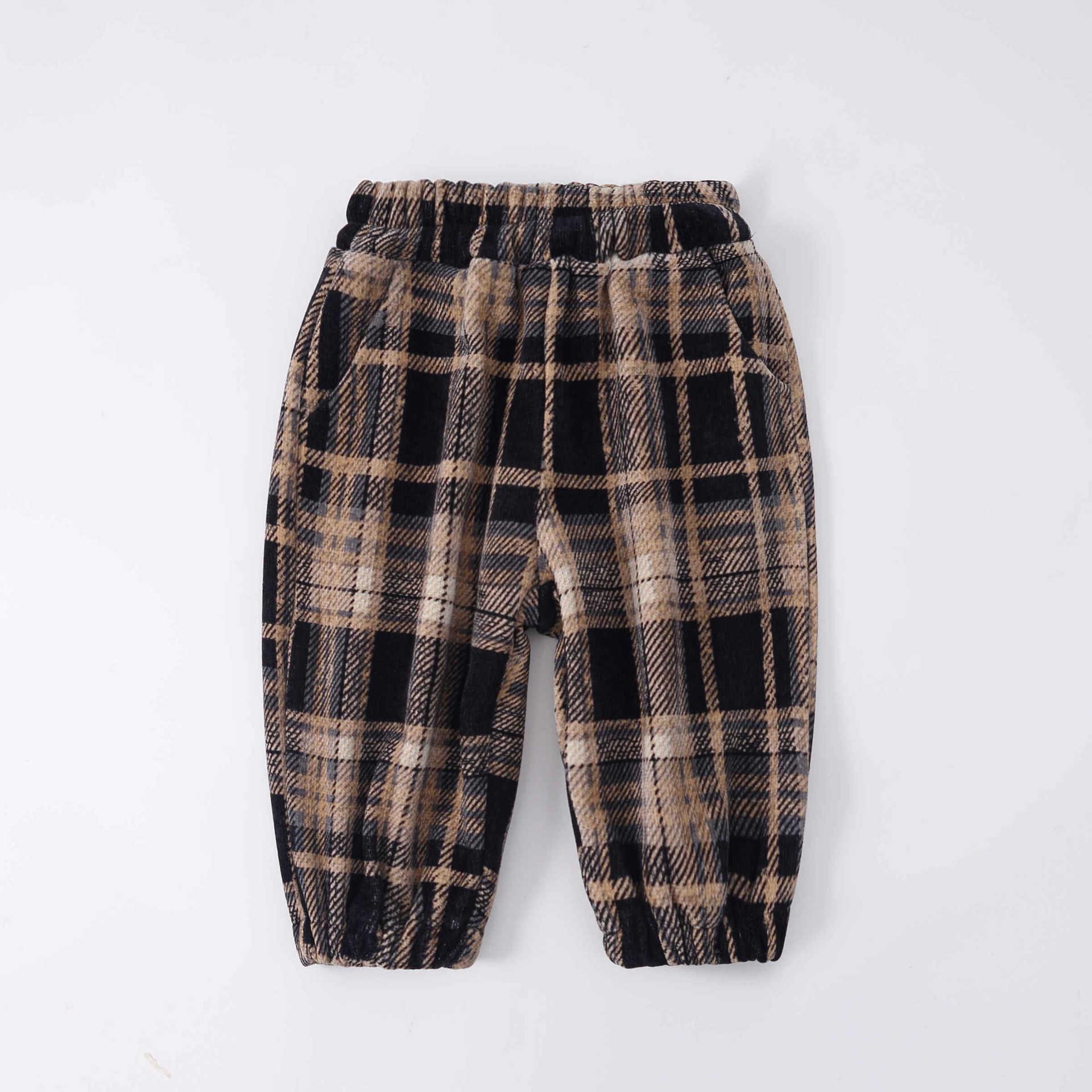 

Brand Kids Autumn/Winter Fleece-Lined Plaid Cuffed Pants for Boys - Thick and Warm 150
