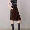 Maillard Style Women's Brown Faux-Slit Midi Skirt - 2025 Autumn/Winter Korean Girlish Chic