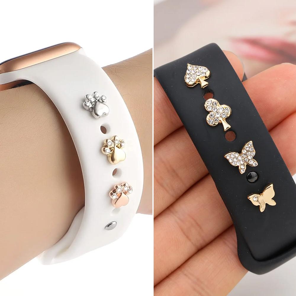 Charms for Apple Watch Silicone Band Series 11/10/9/8/ultra/SE Bracelet Metal Decoration Jewelry for Galaxy Watch 7/6/5/4 Strap