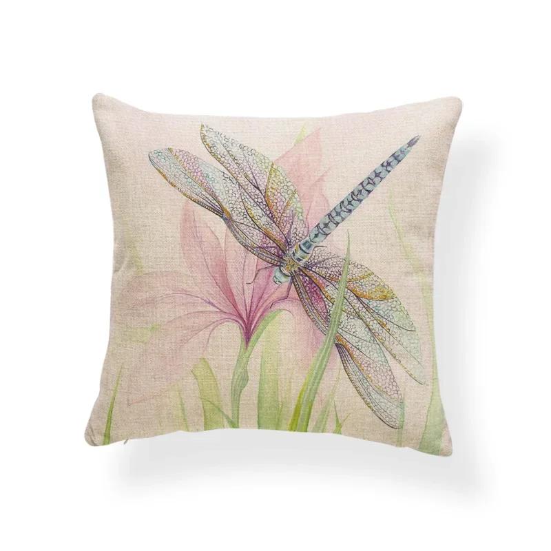 Dragonfly Pattern Cushions Leaves Cover Pillows Blue Backyard Gift for Students Stamp Pillow with Cover Insect Butterfly 45x45cm