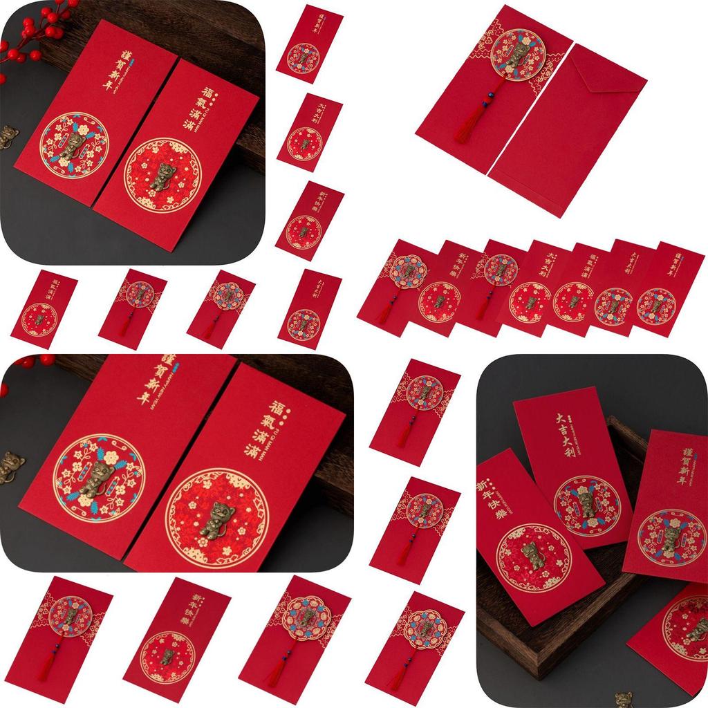 6 Stück Chinesisches Tierkreiszeichen Tiger Neujahr Cny Ang Pao Gold Angpow Rotes Kuvert Geldgeschenk mit Segenswünschen