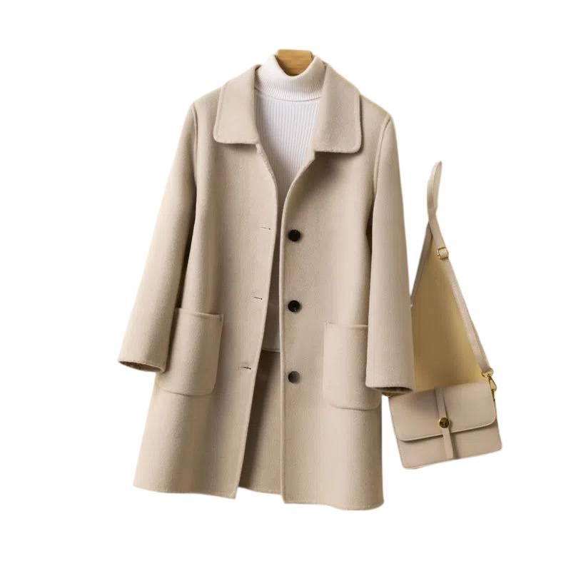 Woolen Coat: Women's Mid-Length 2026 Korean Style, Loose Plus Size, Slimming, Age-Reducing for Autumn/Winter