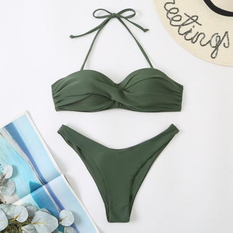 

Solid color split swimsuit women s three-point bikini sexy beach resort women S