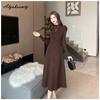 Fransk stil Høst Vinter Kvinner Midi Genser Kjole Halvkrage Svart Grå Apirkos Kaffe Strikkekjole Elegant Feminin Strikket Kjole