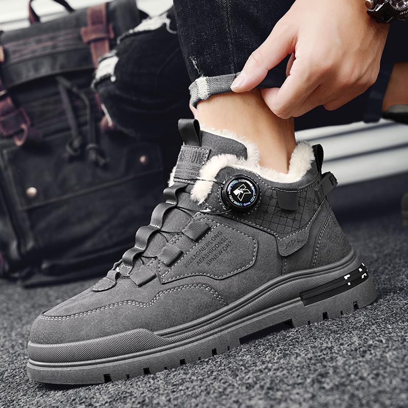 Winter Men Boots With Fur Comfortable Work Shoes Mens Warm Leather Boots Waterproof Ankle Boots No-slip High Top Shoes