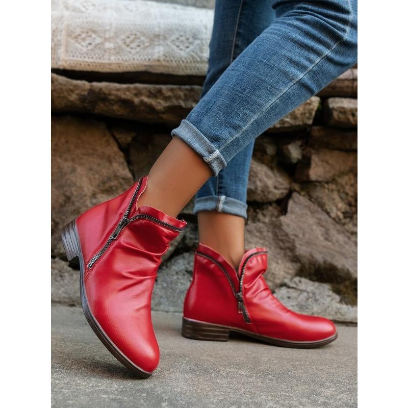 Autumn/Winter Large-Size Leather Boots – Side Zipper Martin Boots for Women