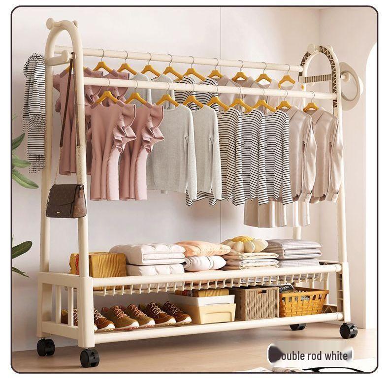 Movable Floor-Standing Coat and Clothes Rack for Bedroom Use