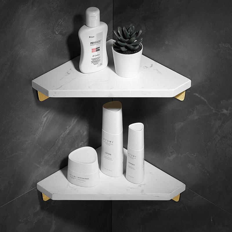 Schwarz/Weiß Marmor Badezimmer Eckregal Gebürstetes Gold Wandmontiertes Badezimmer Duschablage Shampoo Halter Eckregal