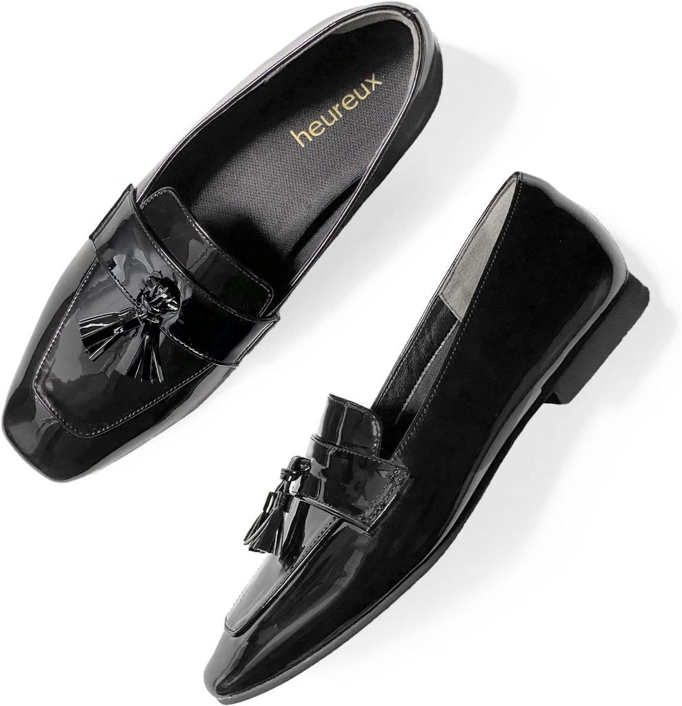 Heureux Tassel Patent Easy to Walk 2cm Comfortable for Commuting and Business Women's Loafers, Pump-Style, Elegant, Leather, Waterproof, Lightweight,