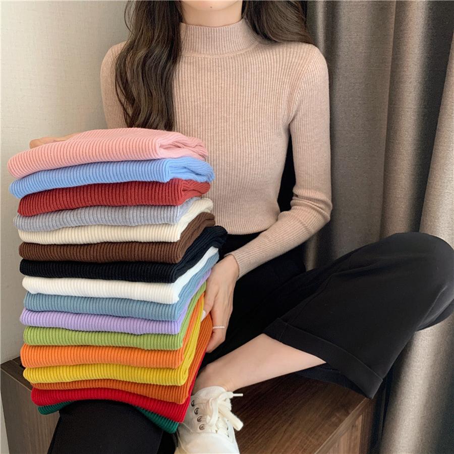 Half Sleeve Knit Sweater Women's Pullover Autumn New Inner Wear Base Layer Candy Top Women