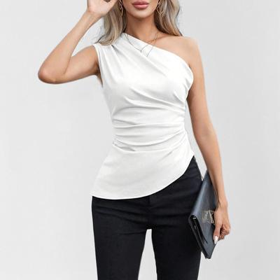 Frühlingsneuer Stil Elegante schulterfreie Weste Sexy plissiert Slim Fit Slim Unregelmäßiges Top für Damen