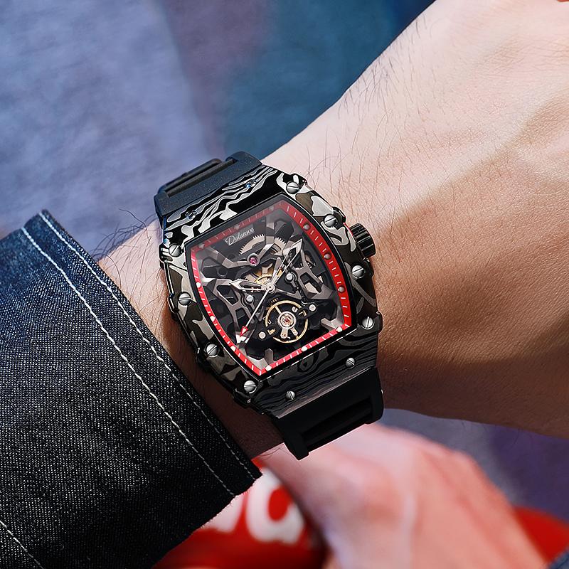 Original Design Top Brand Automatic Mechanical Watch for Men Luminous Tourbillon Watches 30M Waterproof Rubber Strap Reloj