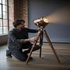 Handmade Copper Spotlight Floor Lamp Nautical Brass Studio Tripod with Adjustable Wooden Base Searchlight Home Decor